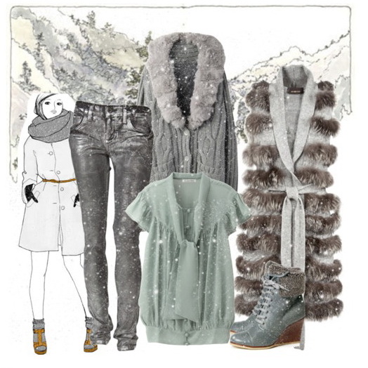 Теплая зимняя одежда - длинный мех, овчина, шерсть и пух