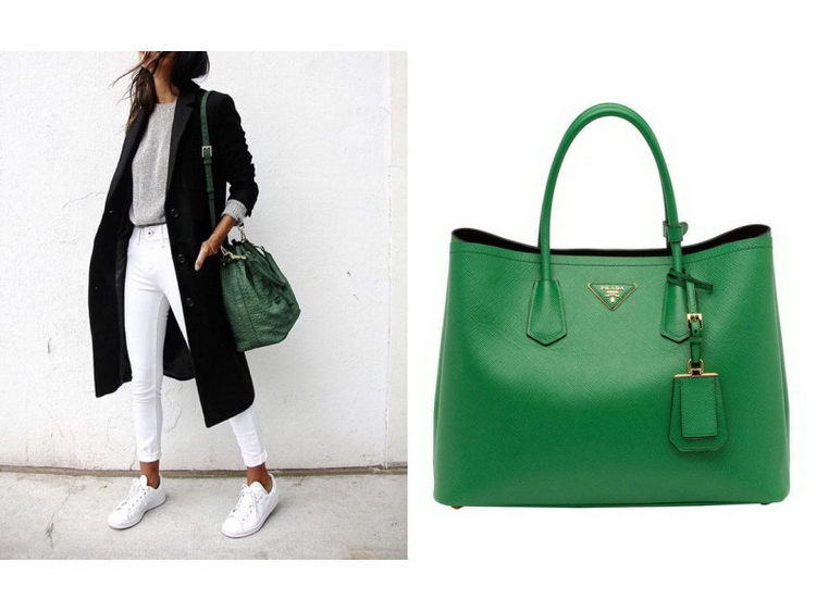 Сочетание зеленой сумки с одеждой