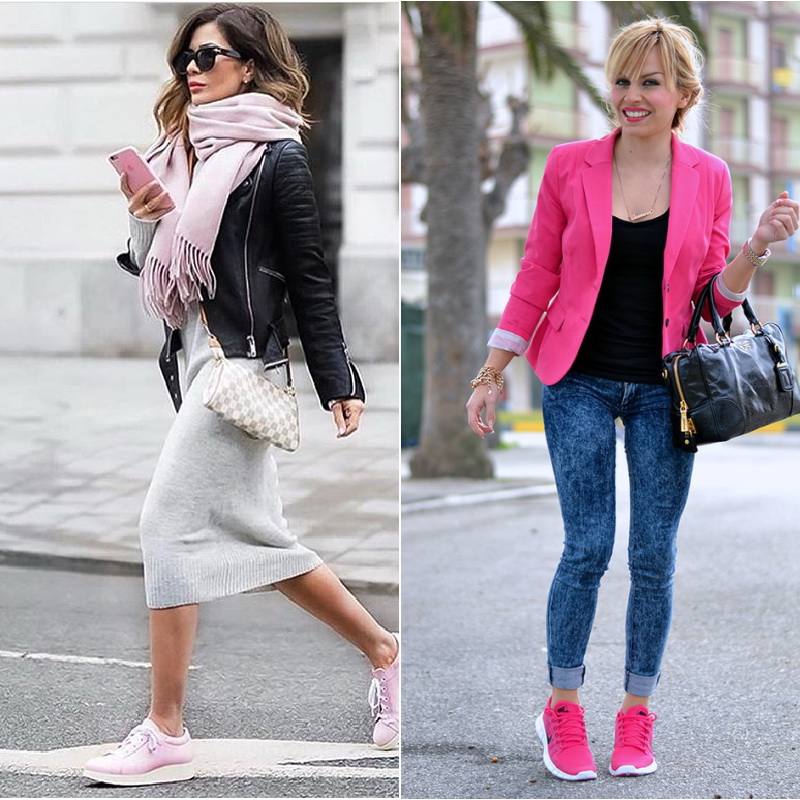 Розовые кроссовки с чем носить женщинам
