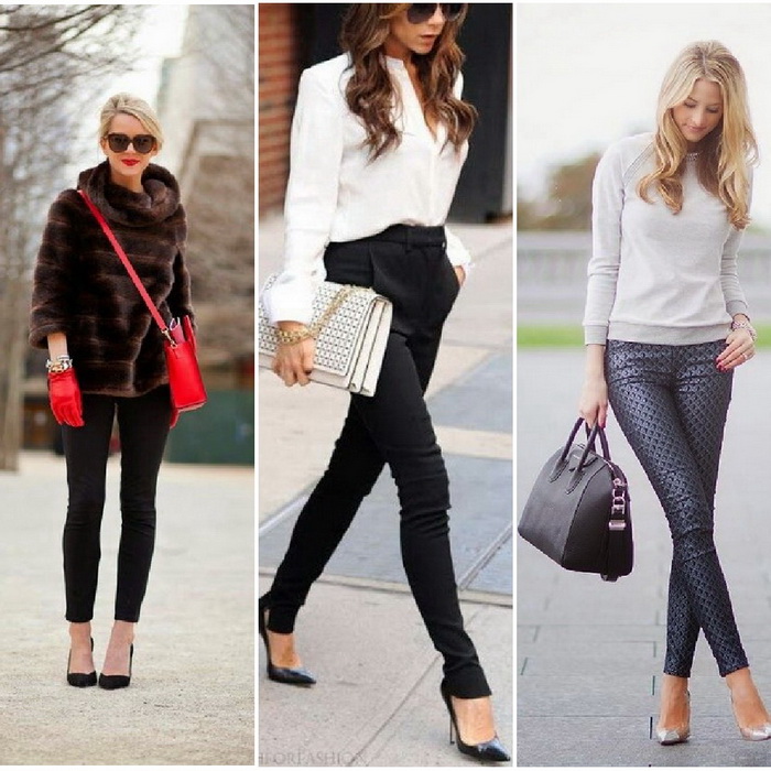 Узкие черные брюки женские с чем носить фото